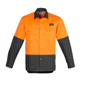 Crema Onsite HiVis Long Sleeve Vented Safety Shirt - Orange/Charcoal