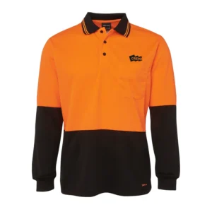 Crema Onsite Dri Long Sleeve HiVis Polo - Orange/Black