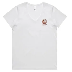 Village Wellness WOMEN'S STAFF TEE MAPLE V NECK White